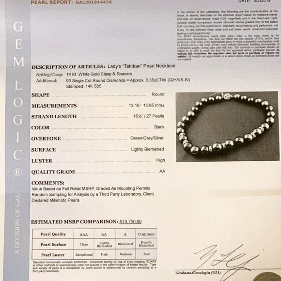 Diamond Tahitian Pearl 14k Gold Necklace 16 mm 16.5" Certified $29,750 914434 - Picture 11 of 11